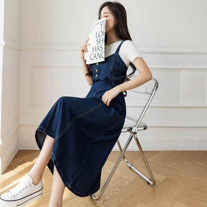 Spring And Autumn New Korean Style Casual All-matching Jeans Suspender Dress - www.Shopthatapp.com