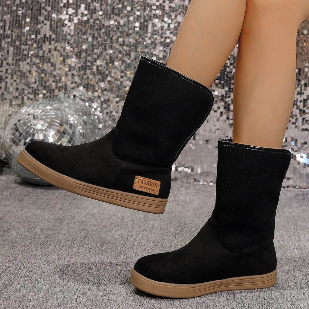 Women's Snow Boots Winter Warm Non-slip Flat Mid-calf Boot Plus Velvet And Thickened Cotton Shoes - www.Shopthatapp.com