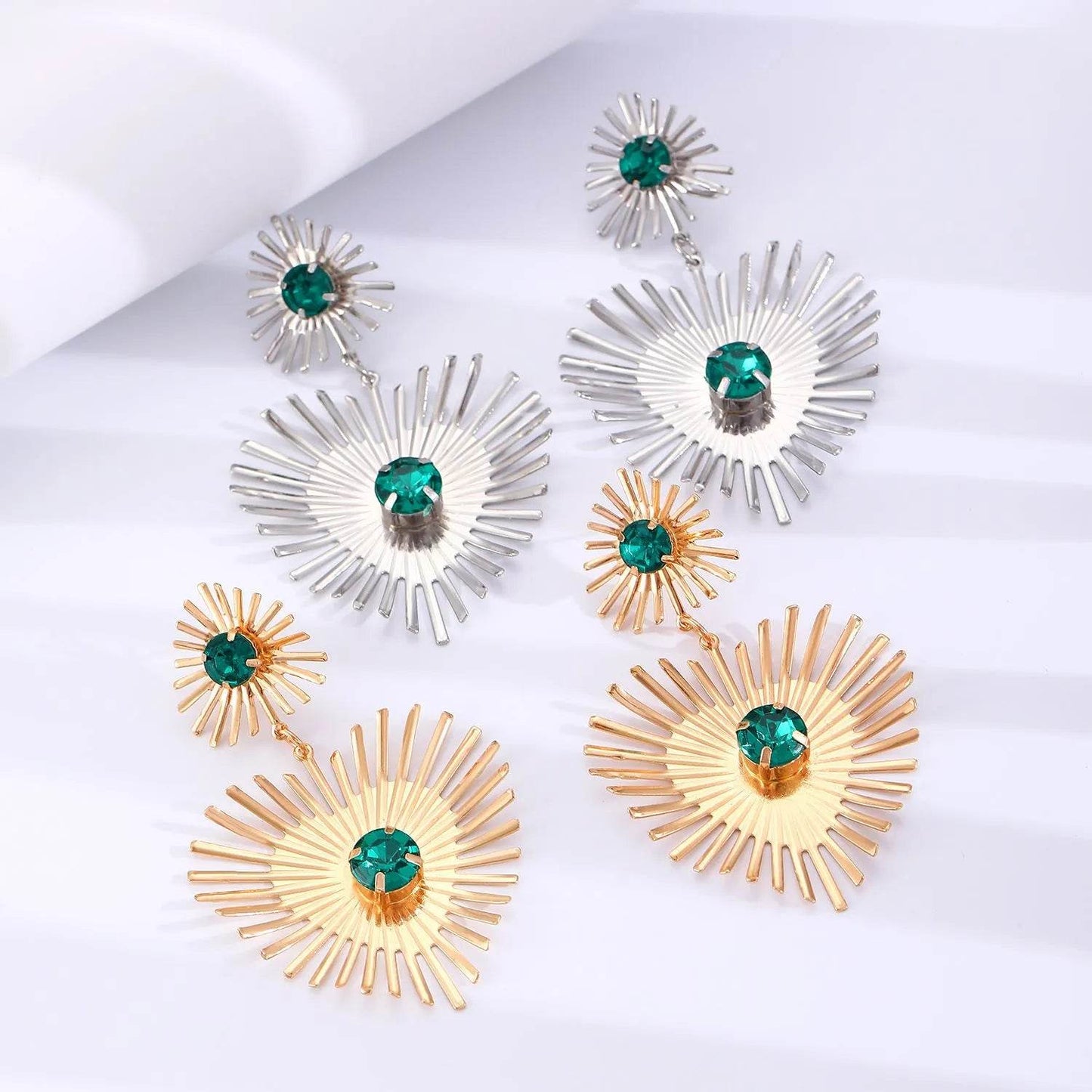 Bohemian Sunflower Heart-shaped Earrings Rhinestone Exaggerated Chandelier earring - www.Shopthatapp.com