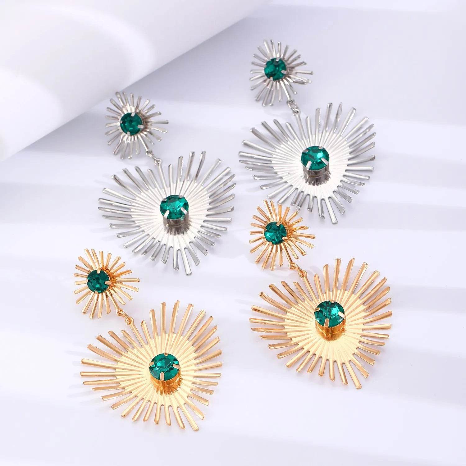 Bohemian Sunflower Heart-shaped Earrings Rhinestone Exaggerated Chandelier earring - www.Shopthatapp.com