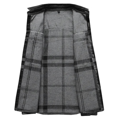 Fashion Plaid Denim Long-sleeved mens denim shirt Slim fit Jeans Shirt for men Denim top for men - www.Shopthatapp.com