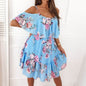 Flower Printed Ruffled Suspender Dress Summer Off-the-shoulder Strap Dresses Women - www.Shopthatapp.com