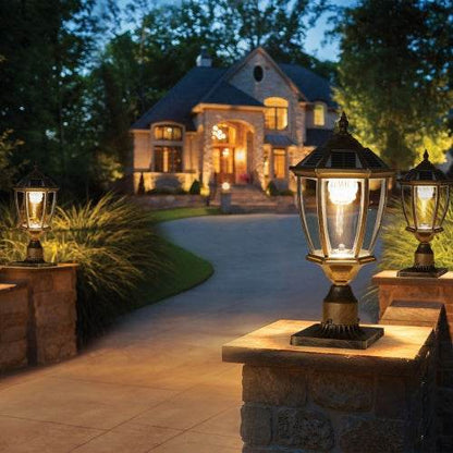 Vintage Gold Solar Pillar Headlight With Dimmable LED-2 Pack Landscape Pathway Light - www.Shopthatapp.com
