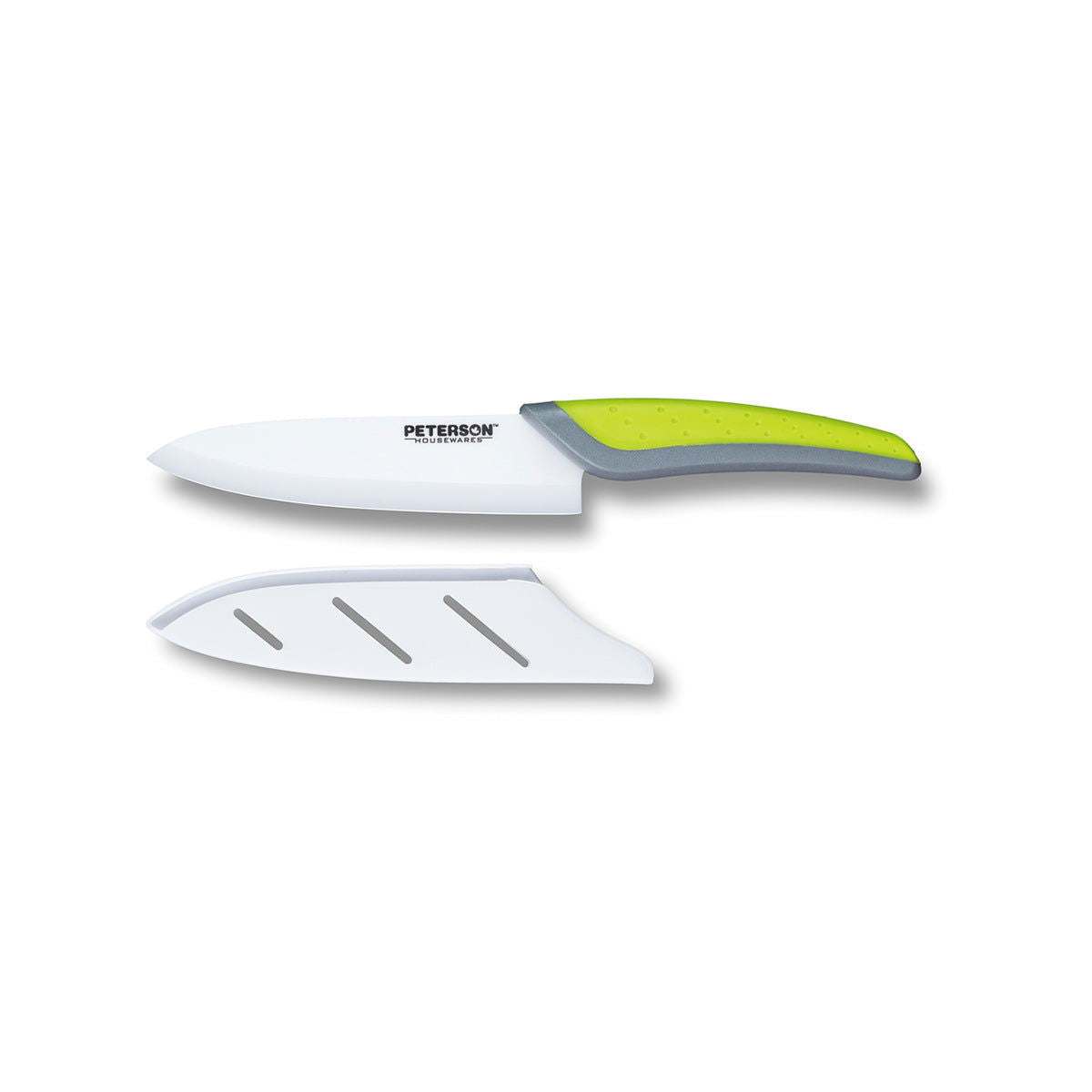CERAMIC KNIFE: Green+Grey soft touch handle; White Ceramic Blade ... 3" Blade - www.Shopthatapp.com