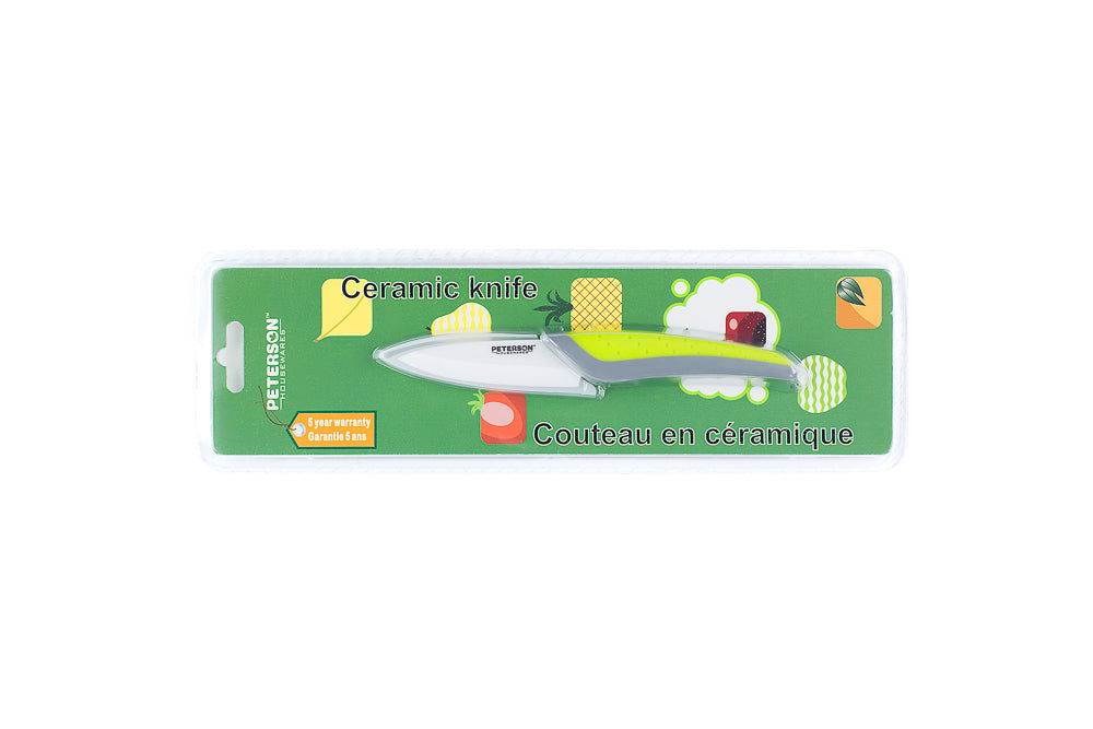CERAMIC KNIFE: Green+Grey soft touch handle; White Ceramic Blade ... 3" Blade - www.Shopthatapp.com