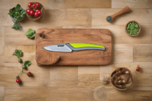 CERAMIC KNIFE: Green+Grey soft touch handle; White Ceramic Blade ... 3" Blade - www.Shopthatapp.com