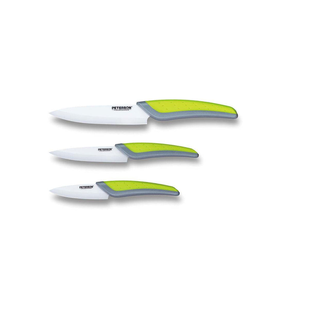 CERAMIC KNIFE: Green+Grey soft touch handle; White Ceramic Blade ... 3" Blade - www.Shopthatapp.com