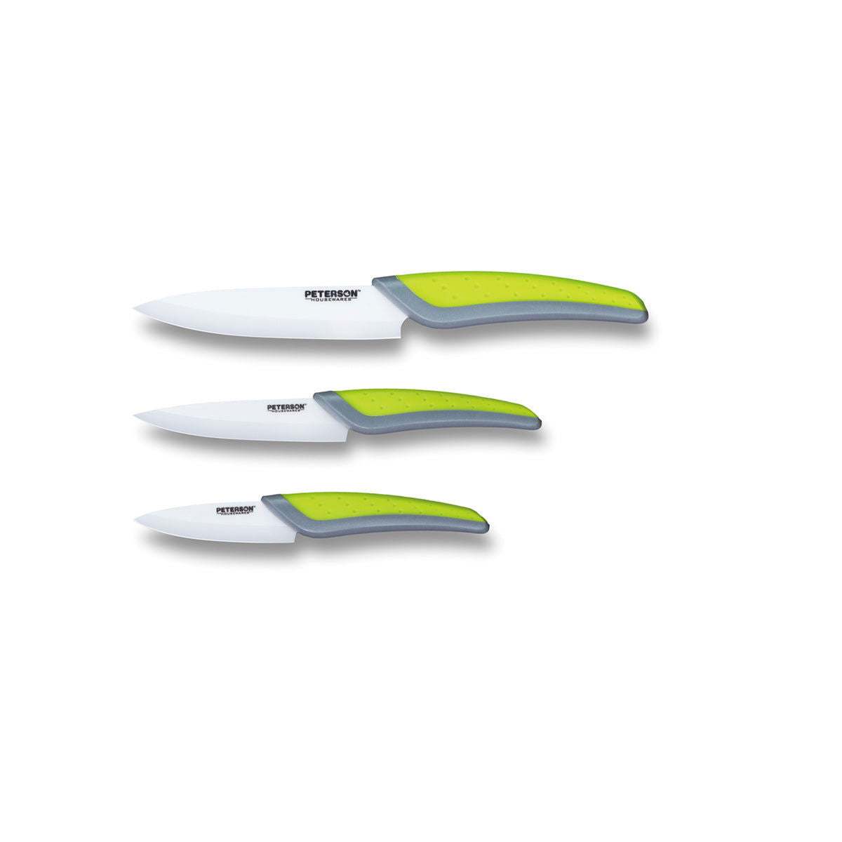 CERAMIC KNIFE: Green+Grey soft touch handle; White Ceramic Blade ... 3" Blade - www.Shopthatapp.com
