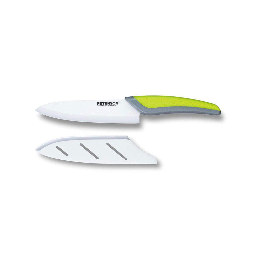 CERAMIC KNIFE: Green+Grey soft touch handle; White Ceramic Blade ... 6" Blade - www.Shopthatapp.com