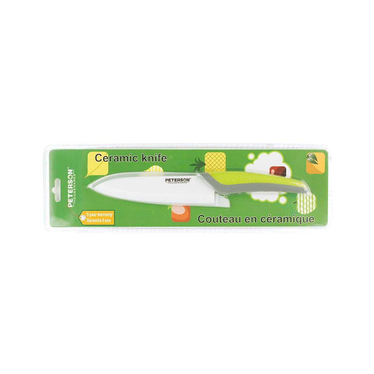 CERAMIC KNIFE: Green+Grey soft touch handle; White Ceramic Blade ... 6" Blade - www.Shopthatapp.com