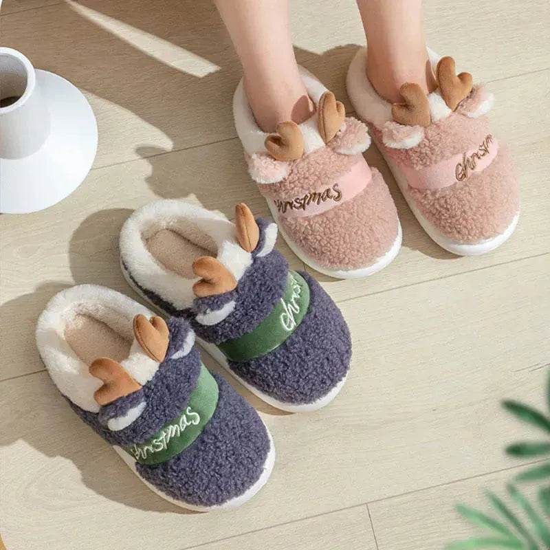 Christmas Shoes Winter Home Slippers Elk Soft Cozy Bedroom Slipper Slip On House Shoes - www.Shopthatapp.com
