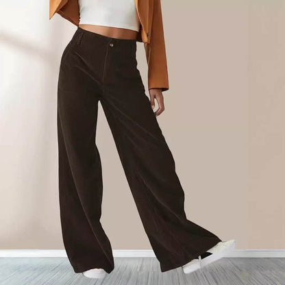High Waist Drooping Slimming Casual Straight Pants Women's Corduroy Trousers - www.Shopthatapp.com