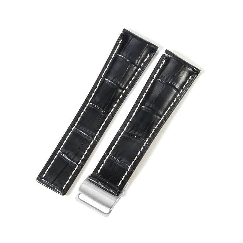 22mm 24mm Black Brown Blue Bamboo Grain Cowhide Watch Strap - www.Shopthatapp.com