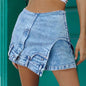 Short Irregular Solid Color Women's Denim High Street Mini Skirt Skort - www.Shopthatapp.com