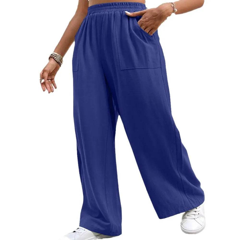 Women Middle-waisted Straight-leg Pants Loose Sports Pocket Casual Trousers - www.Shopthatapp.com
