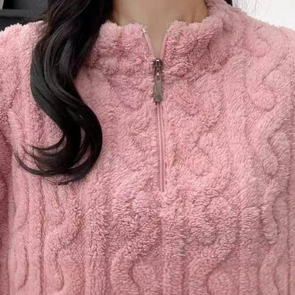 Autumn And Winter New Twist Zipper Couple Fleece-lined Thick Coral Fleece Pajamas Homewear Loungewear Sleepwear For Sleeping - www.Shopthatapp.com