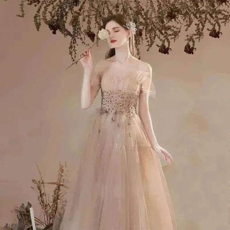Champagne-colored Host Starry Sky Toasting Dress With Strapless - www.Shopthatapp.com