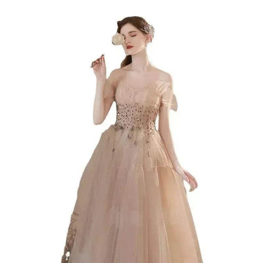 Champagne-colored Host Starry Sky Toasting Dress With Strapless - www.Shopthatapp.com