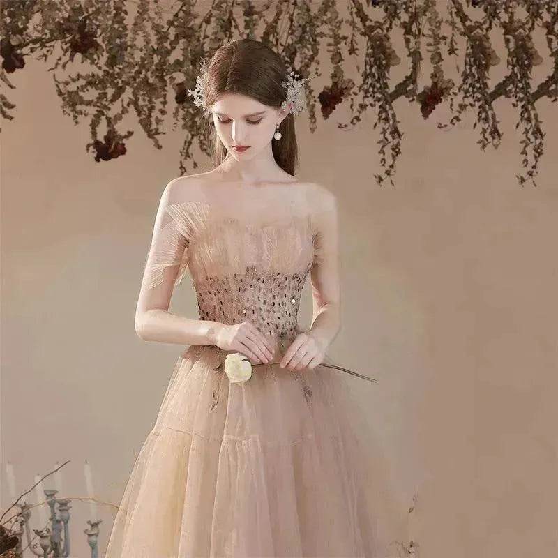 Champagne-colored Host Starry Sky Toasting Dress With Strapless - www.Shopthatapp.com