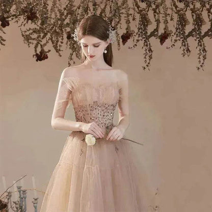 Champagne-colored Host Starry Sky Toasting Dress With Strapless - www.Shopthatapp.com