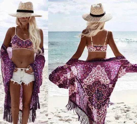 Chiffon Beach Resort Wear Purple Orientation Flower Beach Bikini - www.Shopthatapp.com