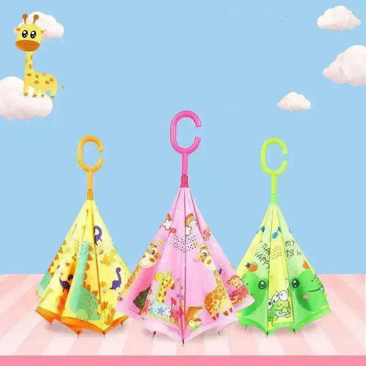 Children's Colorful Handle Reverse Umbrella Set Baby Cartoon Umbrella - www.Shopthatapp.com