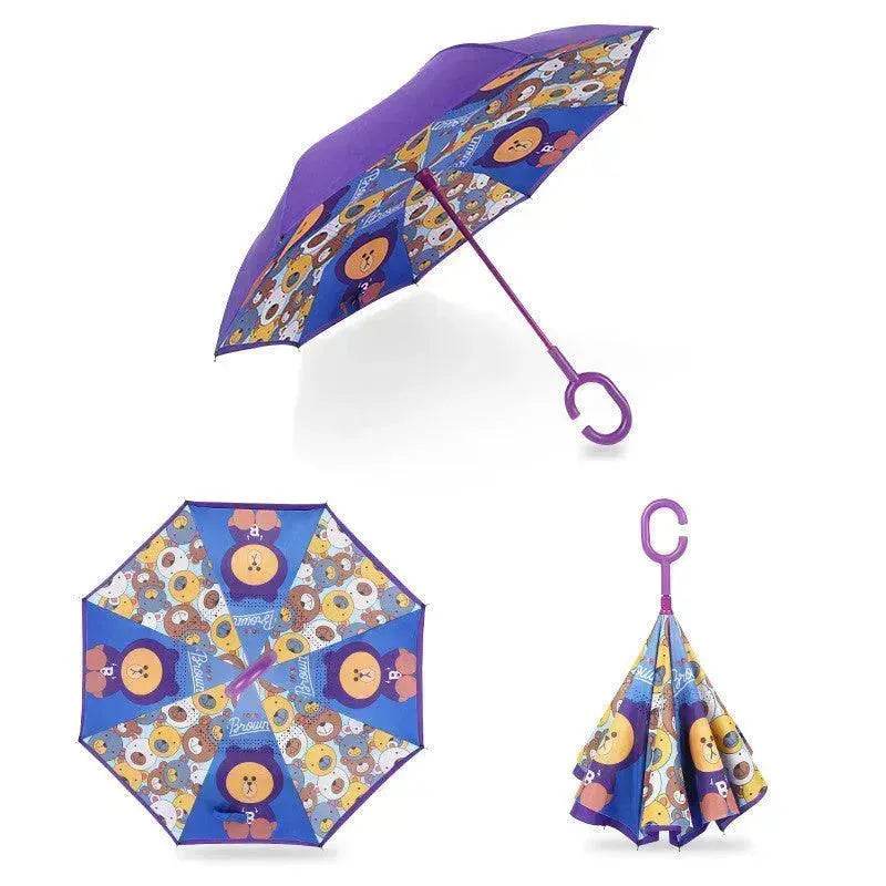Children's Colorful Handle Reverse Umbrella Set Baby Cartoon Umbrella - www.Shopthatapp.com