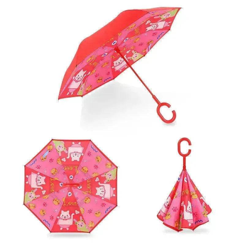 Children's Colorful Handle Reverse Umbrella Set Baby Cartoon Umbrella - www.Shopthatapp.com