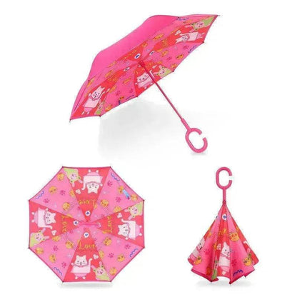 Children's Colorful Handle Reverse Umbrella Set Baby Cartoon Umbrella - www.Shopthatapp.com