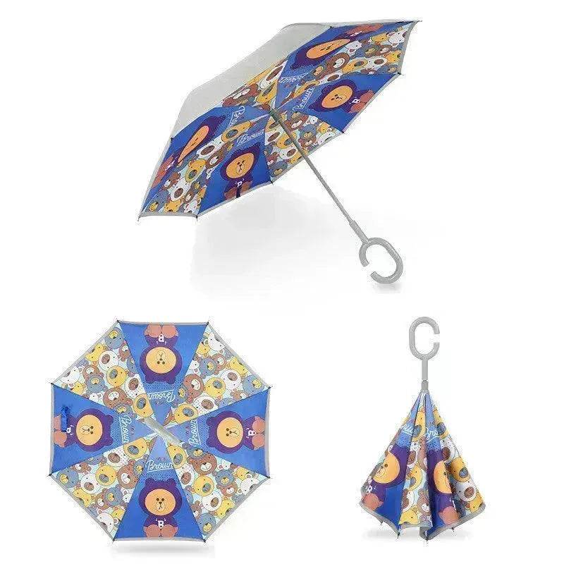 Children's Colorful Handle Reverse Umbrella Set Baby Cartoon Umbrella - www.Shopthatapp.com