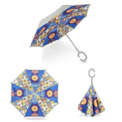 Children's Colorful Handle Reverse Umbrella Set Baby Cartoon Umbrella - www.Shopthatapp.com