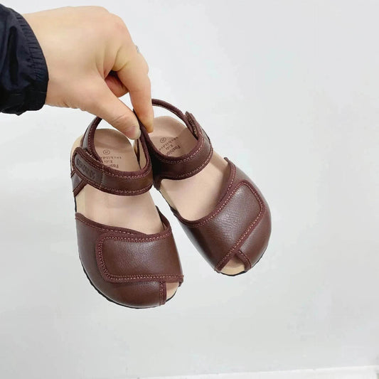 Children's Solid Color Leather Peep Toe Sandals Lightweight Pump Beach Shoes - www.Shopthatapp.com