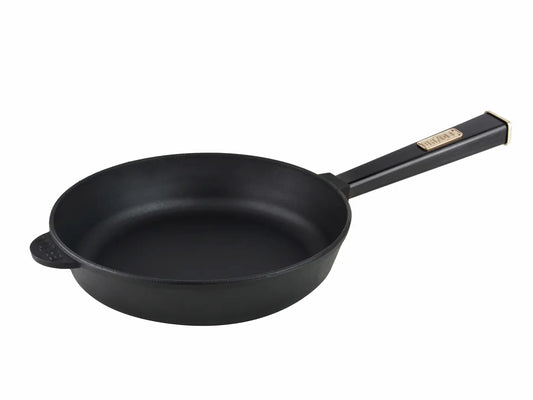 Poêle en fonte de 28 cm avec manche en bois amovible, profondeur 6 cm
