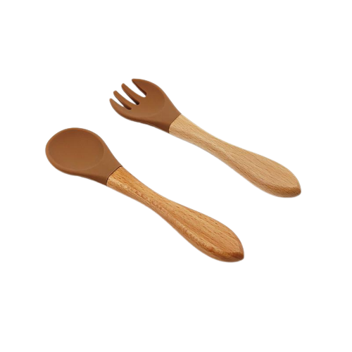 Ensemble cuillère et fourchette pour bébé en argile et silicone