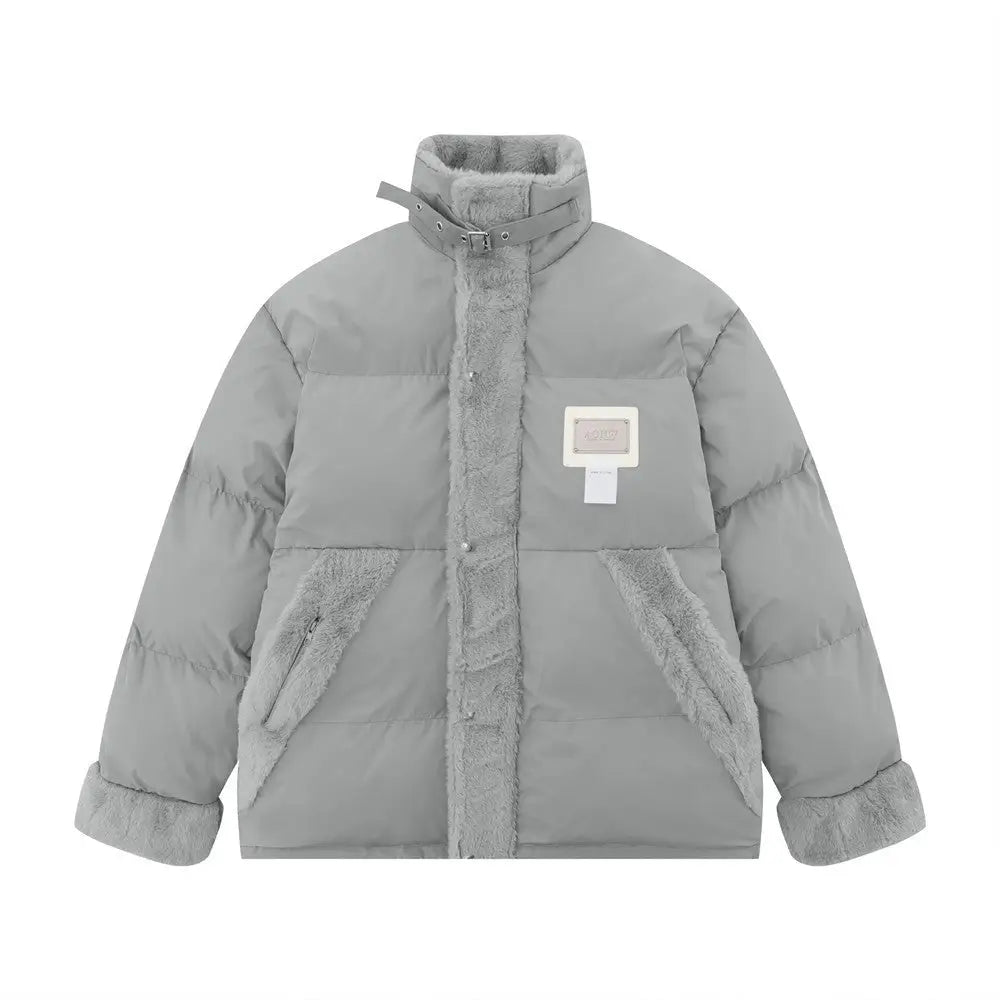 Color Contrast Patchwork Plush Stand-up Collar Cotton-padded Coat Men - www.Shopthatapp.com