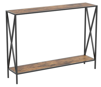 Console de canapé en bois de récupération marron, 1 étagère en métal noir