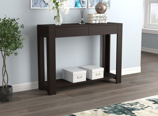 Console Table Canapé Cappuccino 2 Tiroirs 1 Étagère