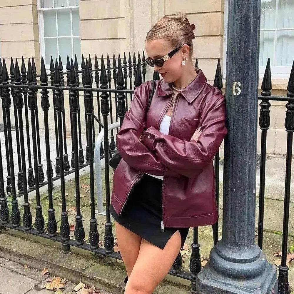 Cool And Wild Lapel Leather Biker's Leather Jacket - www.Shopthatapp.com