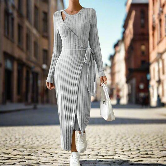 Corby Long Sleeve Tie Up Split Dress - www.Shopthatapp.com
