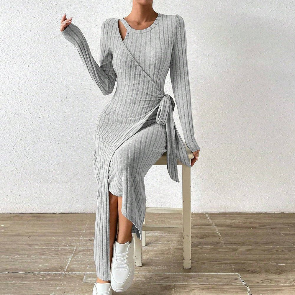 Corby Long Sleeve Tie Up Split Dress - www.Shopthatapp.com