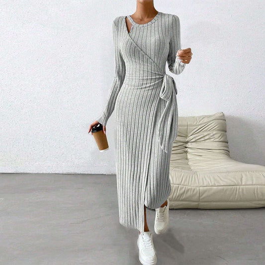 Corby Long Sleeve Tie Up Split Dress - www.Shopthatapp.com