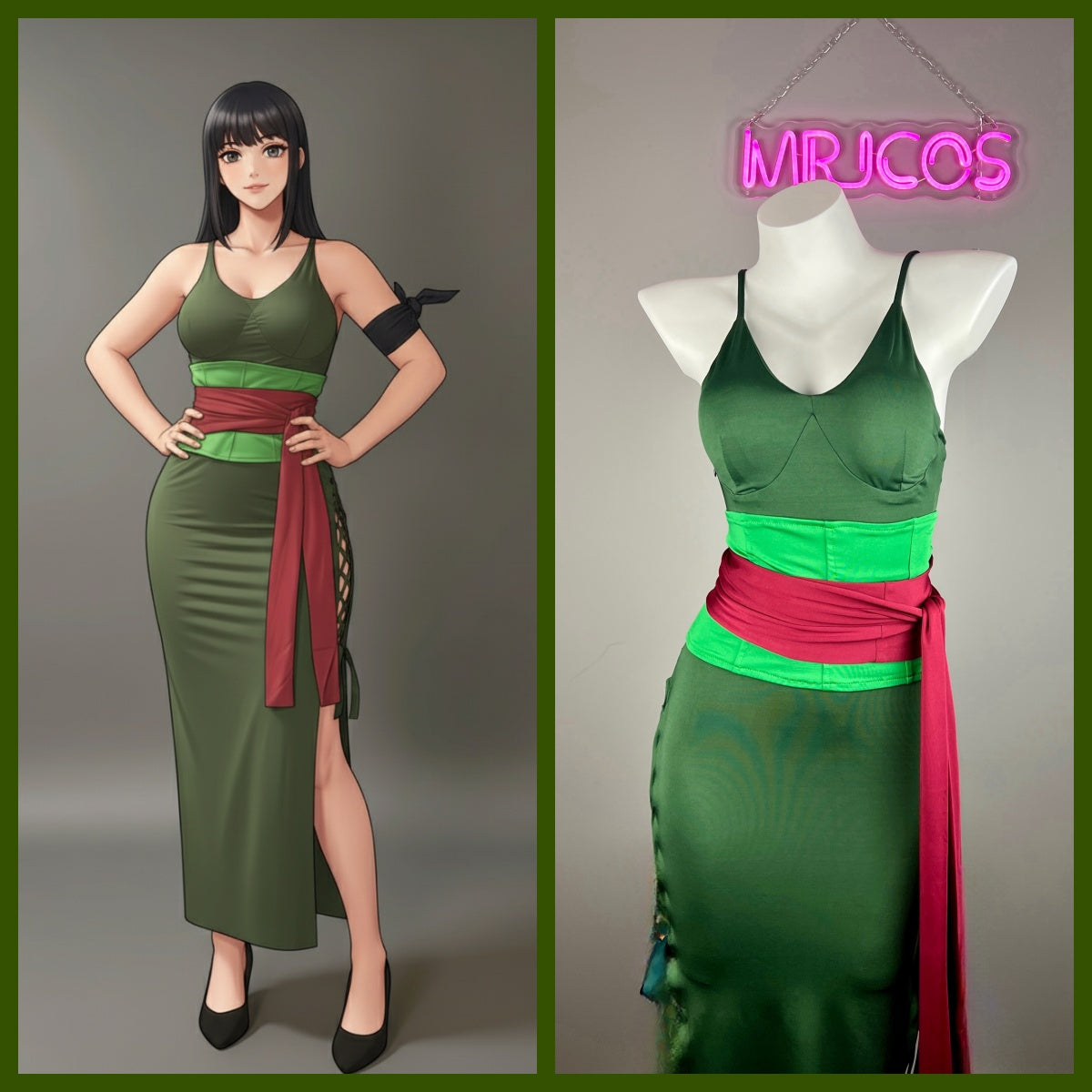 Anime Cosplay Green Sleeveless High-slit Long Dress Halloween Costume - www.Shopthatapp.com