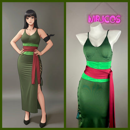 Anime Cosplay Green Sleeveless High-slit Long Dress Halloween Costume - www.Shopthatapp.com