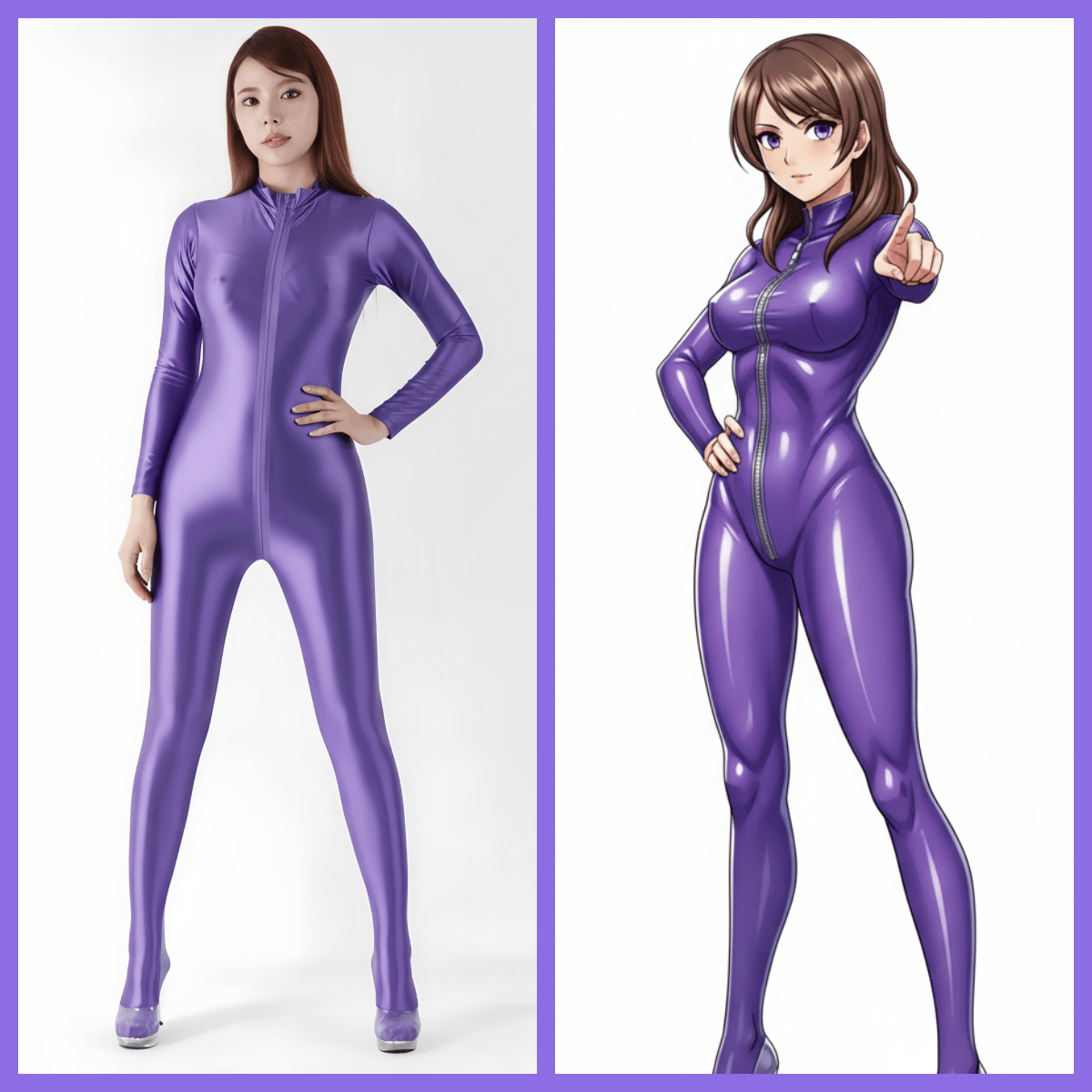 Front Zipper Spandex Nylon Full Bodysuit Zentai Shinny Jumpsuit with Triple-Zipper - www.Shopthatapp.com
