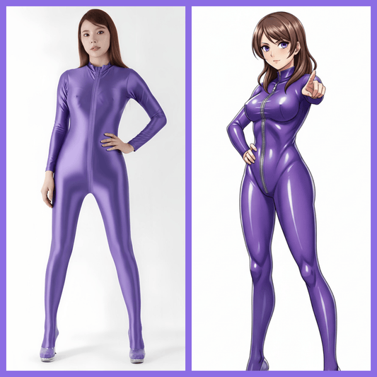 Front Zipper Spandex Nylon Full Bodysuit Zentai Shinny Jumpsuit with Triple-Zipper - www.Shopthatapp.com