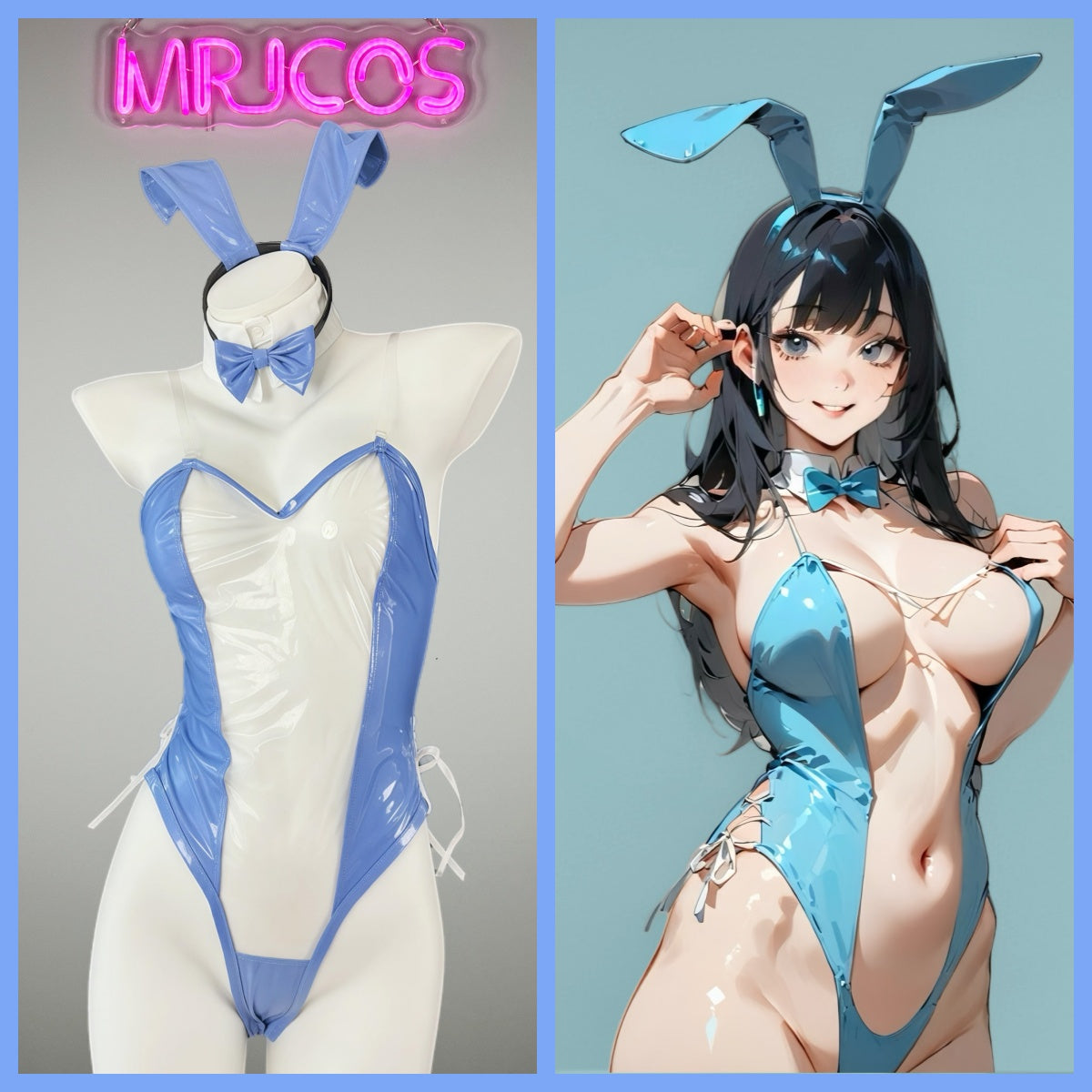 Bunny Girl PU Leather See Through Cosplay Bodysuit Costume Lingerie - www.Shopthatapp.com