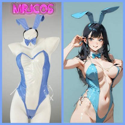 Bunny Girl PU Leather See Through Cosplay Bodysuit Costume Lingerie - www.Shopthatapp.com