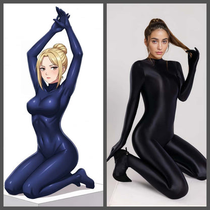 Spandex Nylon Full Bodysuit Zentai Shinny Cosplay Jumpsuit Attached Gloves - www.Shopthatapp.com