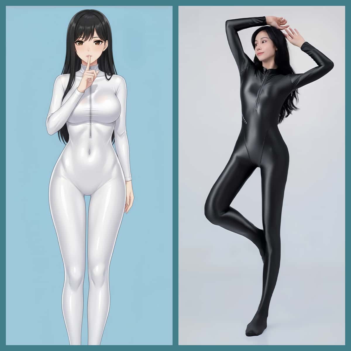 AMORESY Spandex Nylon Full Bodysuit Zentai with Cleavage Zipper Shinny Cosplay Jumpsuit - www.Shopthatapp.com