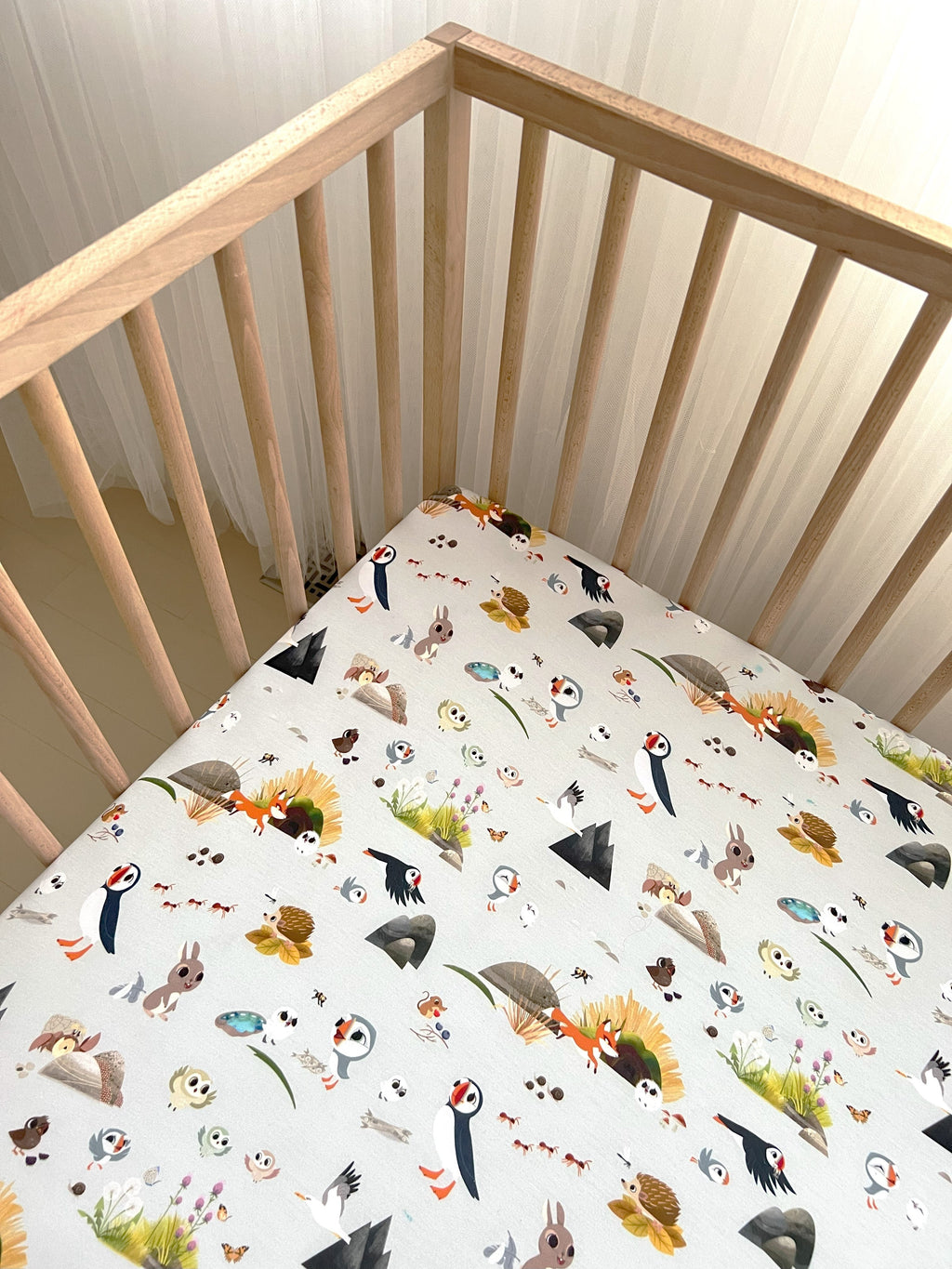 Snuggly Figs™ X Puffin Rock™ - Meadow Friends - Bamboo Crib Sheet - www.Shopthatapp.com